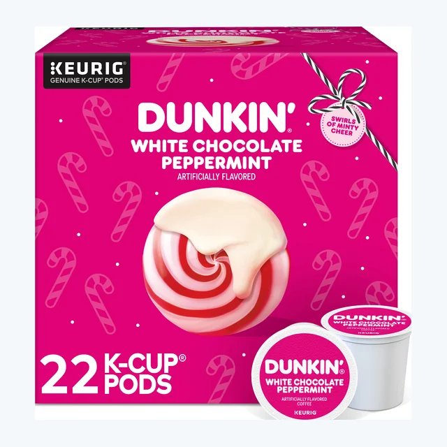 Dunkin' White Chocolate Peppermint K-Cups, Medium Roast – 22 Count
