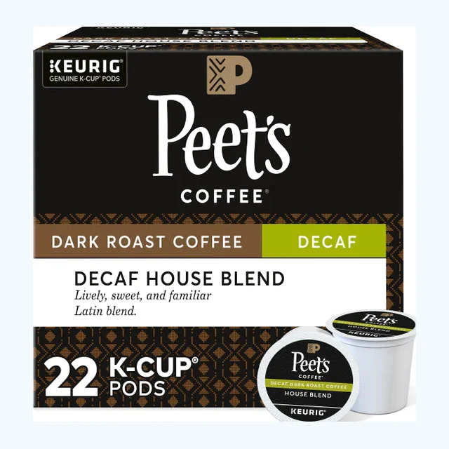 Peet's DECAF House Blend K-Cups, Medium Roast – 22 Count