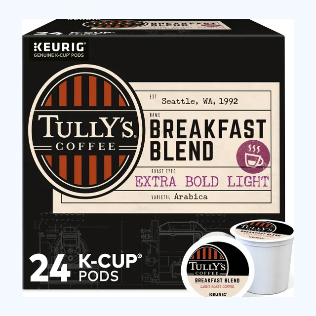 Tully's Coffee Breakfast Blend K-Cups, Light Roast – 24 Count