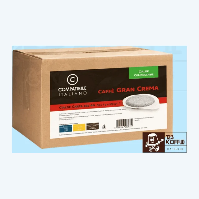 Compatibile Italiano Caffè Gran Crema ESE 44 mm Pads | 50 x Koffiepads – Gebalanceerde Blend met Cacao & Granen