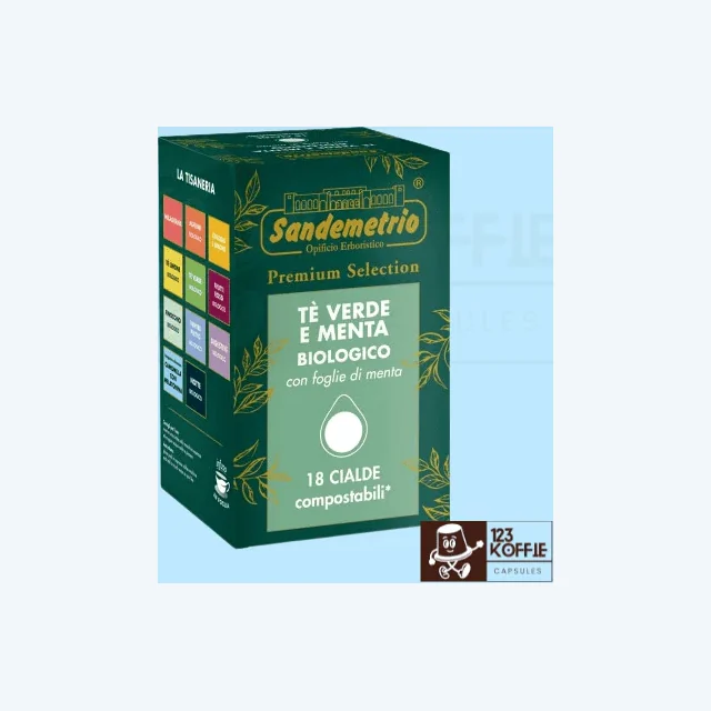 Sandemetrio Tè Verde alla Menta Bio ESE 44 mm Pads  | 18 x Biologische Groene Thee met Munt Pads