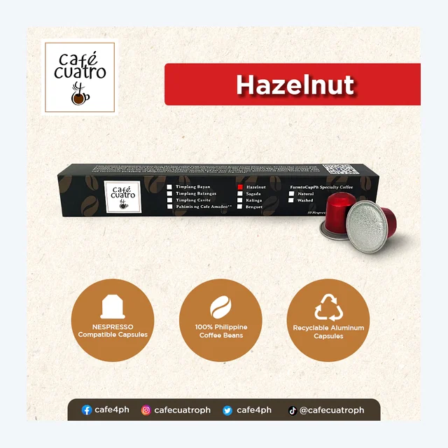cafe4ph HAZELNUT-flavored Coffee Pods in Aluminum Nespresso compatible Capsules (10 pods)
