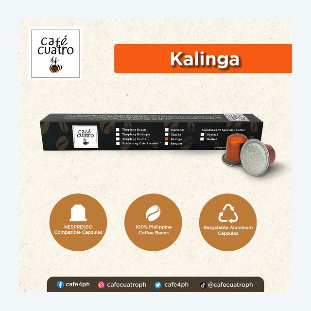 cafe4ph KALINGA ROBUSTA Coffee Pods in Aluminum Nespresso-compatible Capsules (10 pods)