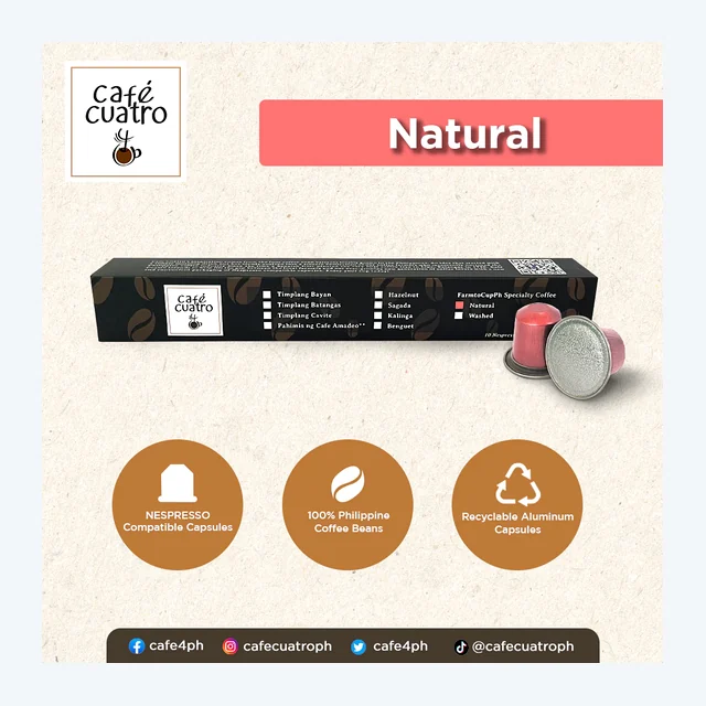 Cafe4ph NATURAL ARABICA Coffee Pods in Aluminum Nespresso-compatible Capsules (10 pods)