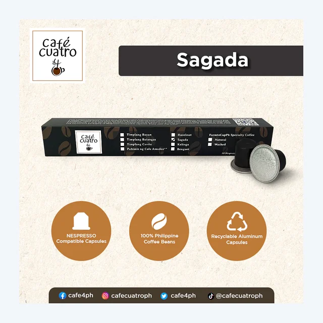 cafe4ph SAGADA ARABICA Coffee pods in Aluminum Nespresso-compatible Capsules 10pods