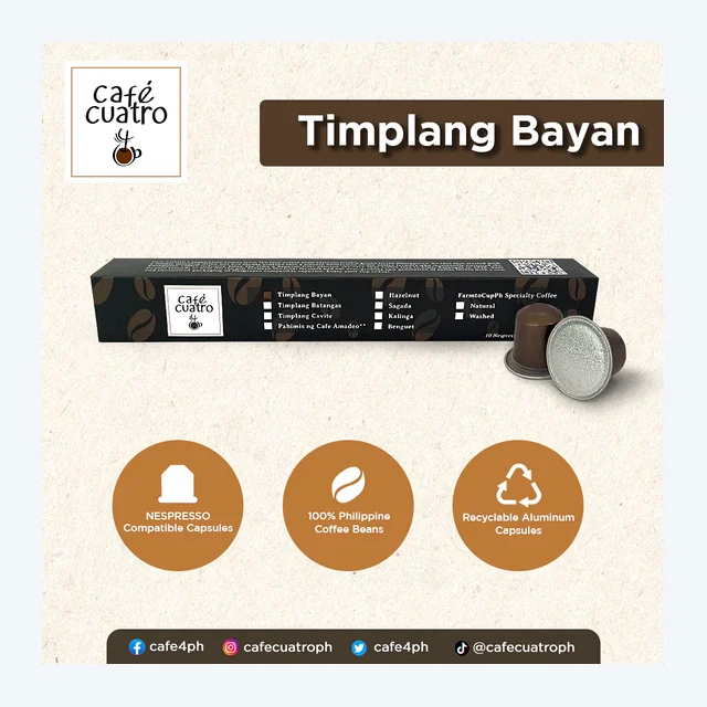 cafe4ph TIMPLANG BAYAN Coffee Pods in Aluminum Nespresso Compatible Capsules (10 pods)