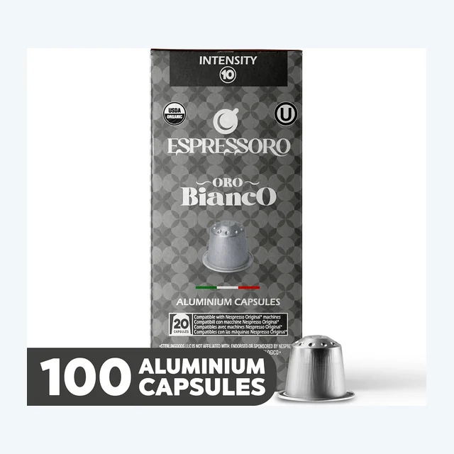 ESPRESSORO USDA Organic Espresso Compatible Pods - ORO BIANCO - Aluminium Coffee capsules compatible with Nespresso Original Line
