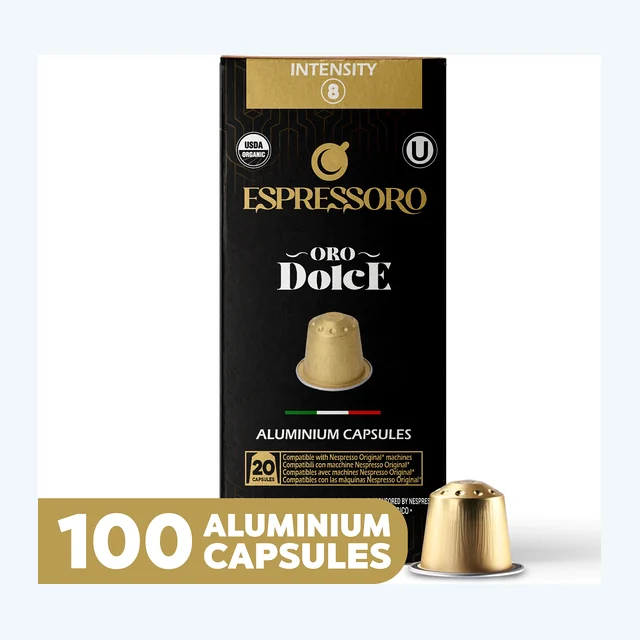 ESPRESSORO USDA Organic Espresso Compatible Pods - ORO DOLCE - Aluminium Coffee capsules compatible with Nespresso Original Line