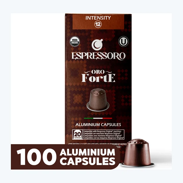 ESPRESSORO USDA Organic Espresso Compatible Pods - ORO FORTE - Aluminium Coffee capsules compatible with Nespresso Original Line