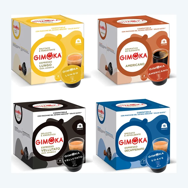 Gimoka Coffee Variety - 64 Nescafe Dolce Gusto compatible coffee capsules