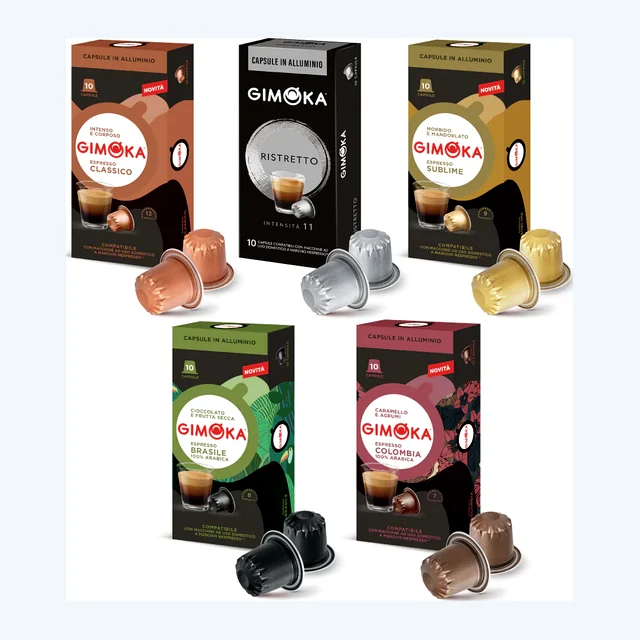Gimoka Coffee Variety (no Decaffe) - 50 Aluminium Nespresso compatible coffee capsules
