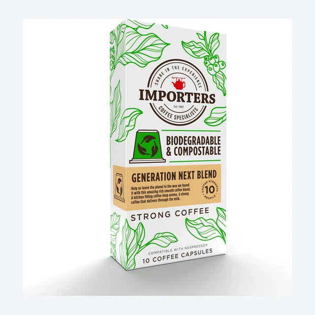 Importers Generation Next Blend – 10 Biodegradable Nespresso compatible coffee capsules