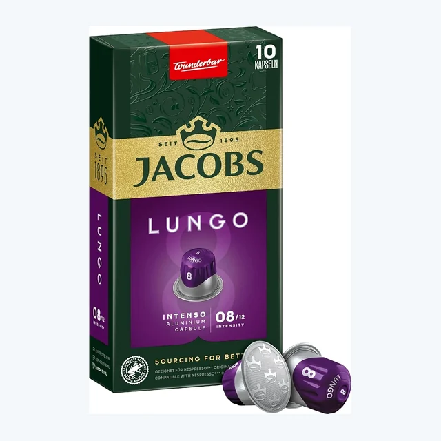 Jacobs Lungo 8 Intenso - 10 Aluminium Nespresso compatible coffee capsules