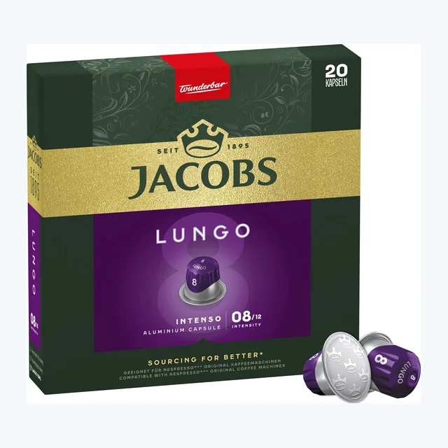 Jacobs Lungo 8 Intenso - 20 Aluminium Nespresso compatible coffee capsules