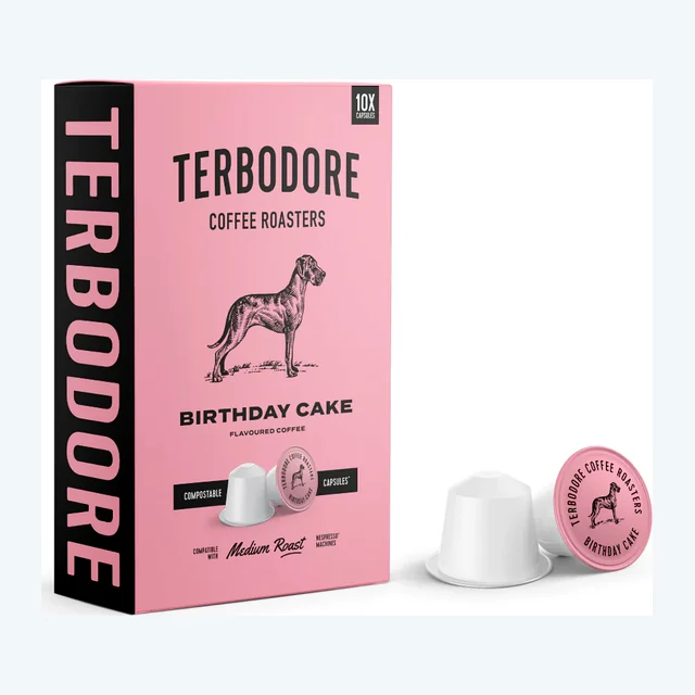 Terbodore Birthday Cake - 10 Compostable Nespresso Compatible Coffee Capsules
