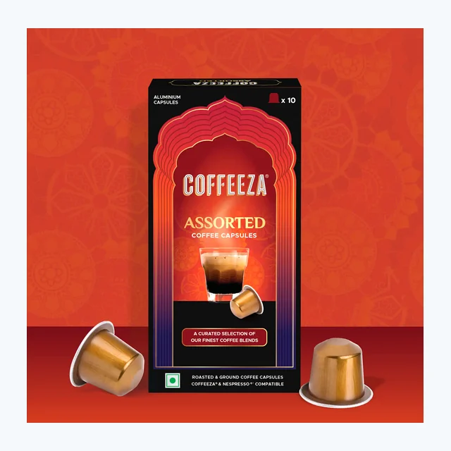 Coffeeza Assorted Box of 10 Coffee Capsules – Classico, Intenso, Cremoso, Forte, and Mysore Nuggets