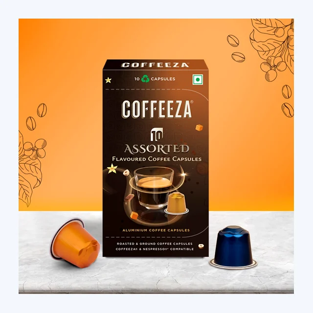Coffeeza Flavoured Assorted Box of 10 Coffee Capsules –  Hazelnut, Caramel, Belgian Chocolate, and Vanilla