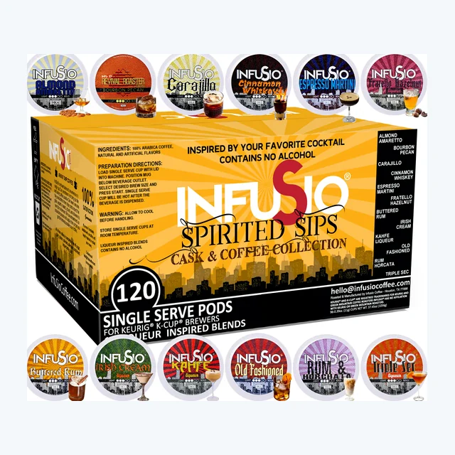 Spirited Sips: Cask & Coffee Collection, Cocktail-Inspired Coffee Pods – 120 Count Variety Pack, 12 Exquisite Flavors, Medium Roast, Compatible with Keurig Brewers