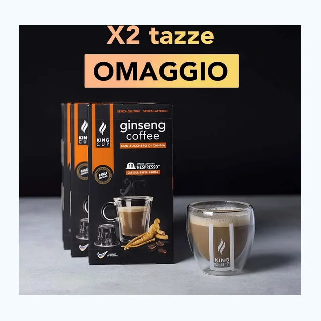 2 tazzine omaggio + 100 capsule Ginseng Coffee Con zucchero di canna Nespresso®*