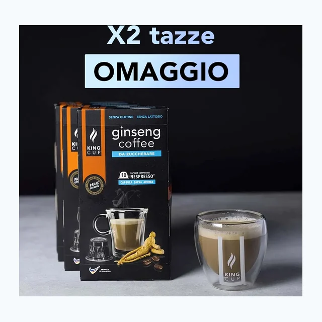 2 tazzine omaggio + 100 capsule Ginseng Coffee Da zuccherare Nespresso®*