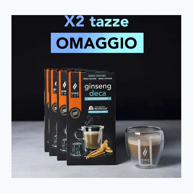 2 tazzine omaggio + 100 capsule Ginseng Coffee Deca Nespresso®*