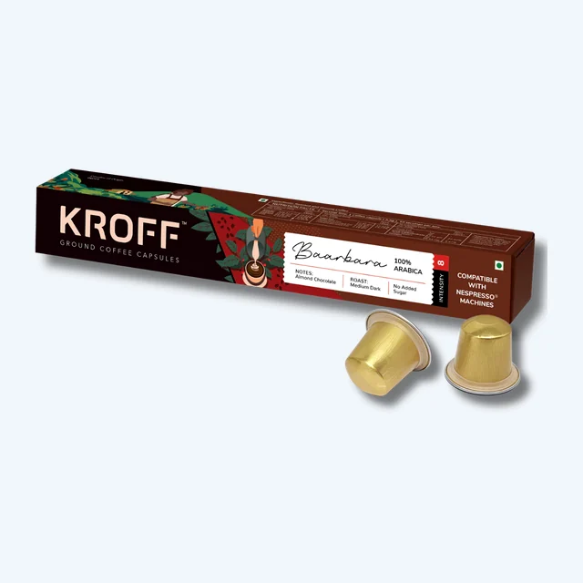 KROFF Baarbara Coffee Capsules | Medium Dark Arabica Roast | Remarkable Taste | 10 Pods Per Box | Nespresso Compatible Coffee Pods