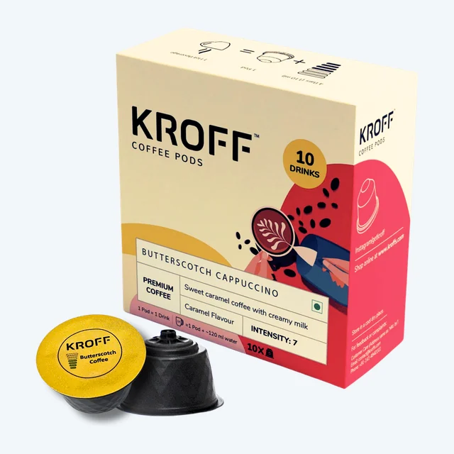 KROFF Butterscotch Cappuccino Coffee Pods | Sweet Caramel Coffee with Creamy Milk | 10 Pods Per Box | Dolce Gusto Compatible