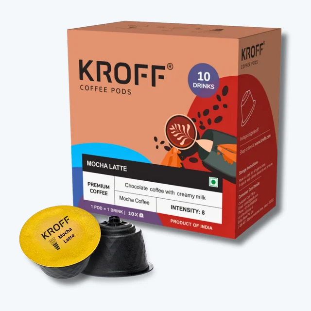 KROFF Mocha Latte Coffee Pods | Dolce Gusto Compatible | Chocolate Coffee Blend with Creamy Milk | 10 Pods Per Box