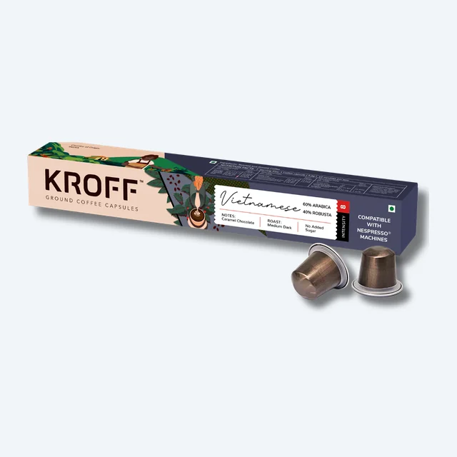 KROFF Vietnamese Coffee Capsule | Medium Dark Arabica Robusta Blend Roast | Remarkable Taste | 10 Pods Per Box | Nespresso Compatible Coffee Pods