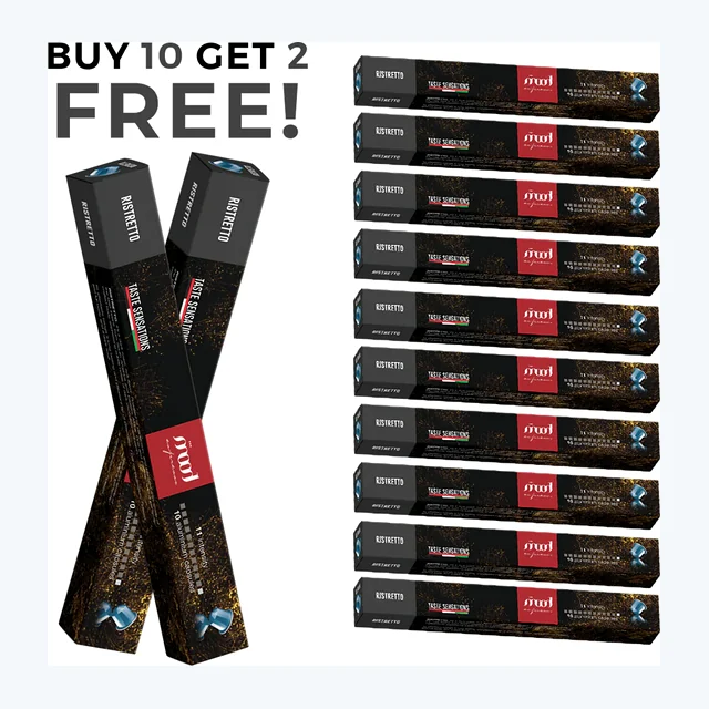 10+2 Free: Ristretto Nespresso Compatible Aluminium Capsules