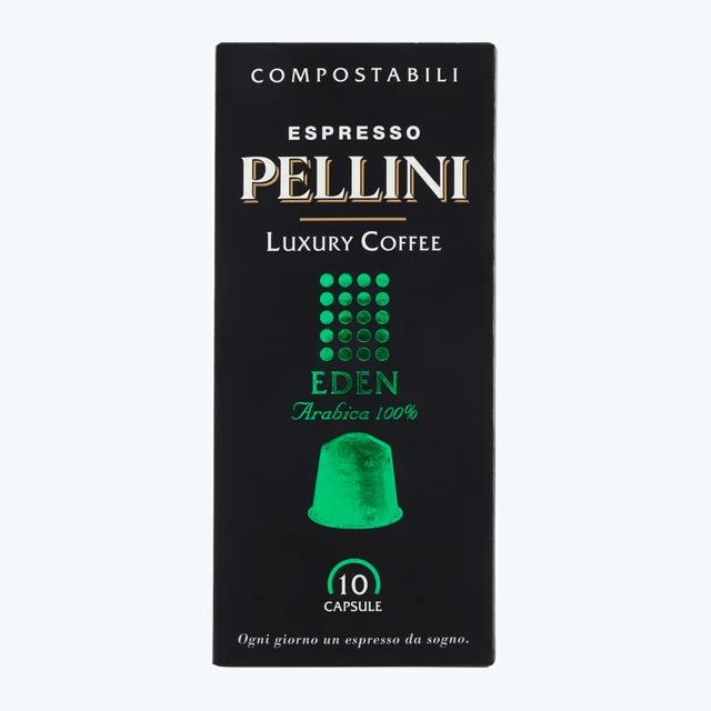 Pellini Espresso Luxury Coffee Eden Arabica 100% 10 Capsule Compostabile 50 g