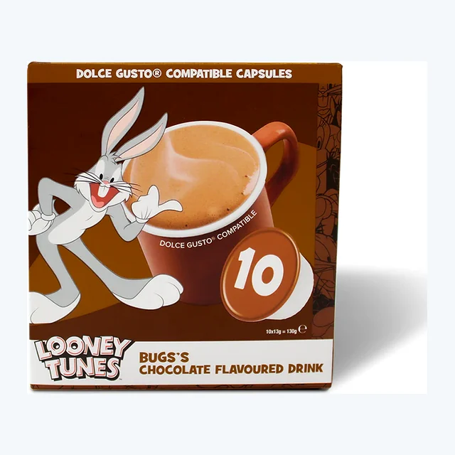 Chocolate Flavoured Milk Drink Dolce Gusto Compatible Pods- Looney Tunes Bugs Bunny Chocolate - Warm Milk Drink or Milkshake | 8 Capsules