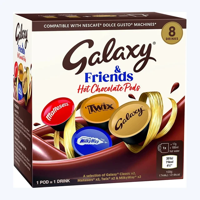 Galaxy Hot Chocolate Pods | Mixed Hot Chocolate Dolce Gusto Compatible Pods | Friends Variety Maltesers Pods, Twix Pods, Milkyway Pods - 8 Capsules
