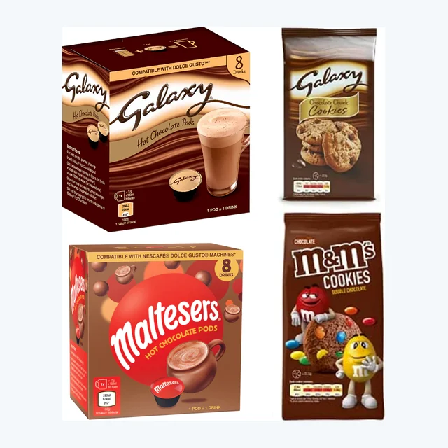 Mars Dolce Gusto Capsules & Biscuits Value Pack - Galaxy & Maltesers Pods (16 Capsules) + M&M's & Galaxy Cookies