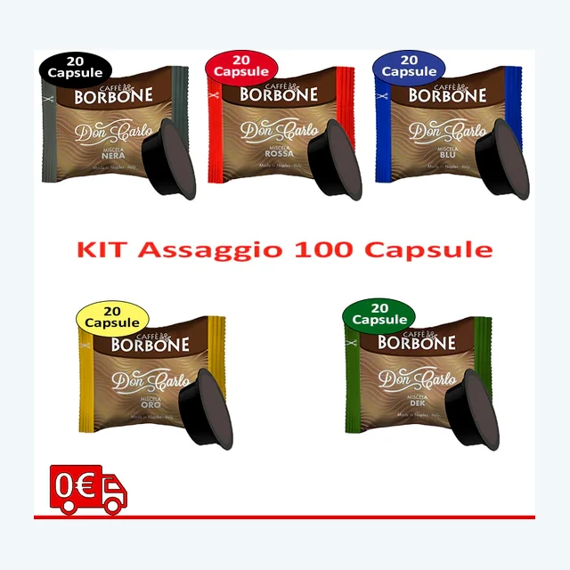 Kit assaggio caffè Borbone - 100 Capsule Lavazza a Modo Mio