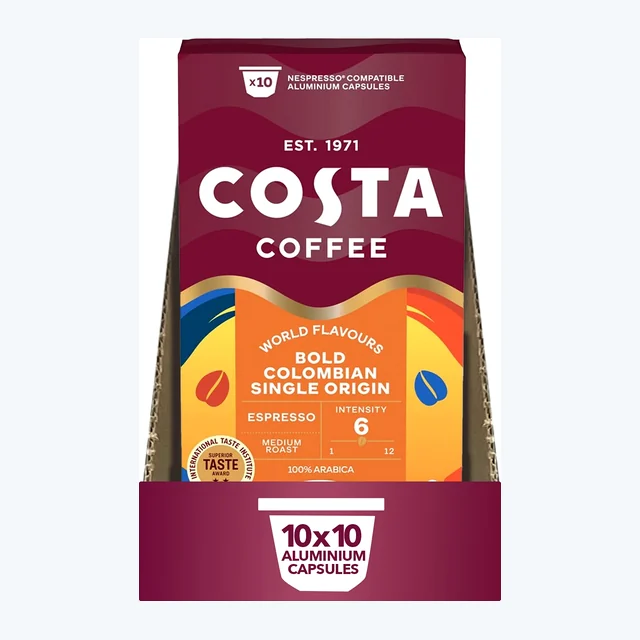 Costa Colombian Roast Espresso Coffee Capsules 10x10 Nespresso Compatible