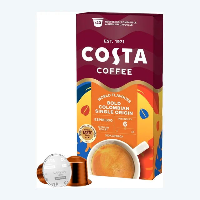 Costa Colombian Roast Espresso Coffee Capsules 1x10 Nespresso Compatible