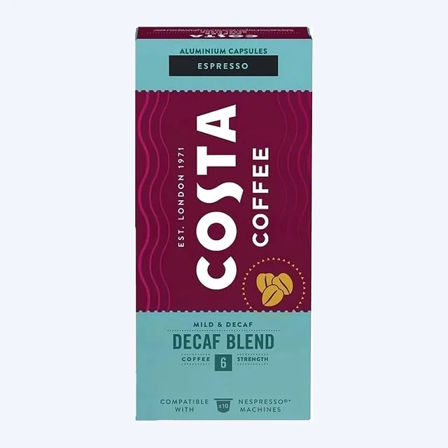 Costa Decaf Blend Espresso Coffee Capsules 1x10 Nespresso Compatible