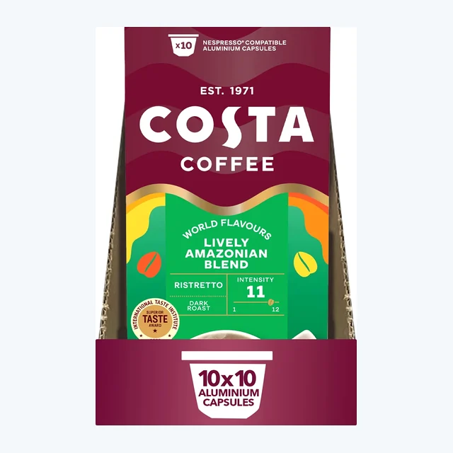 Costa Lively Blend Ristretto Coffee Capsules 10x10 Nespresso Compatible