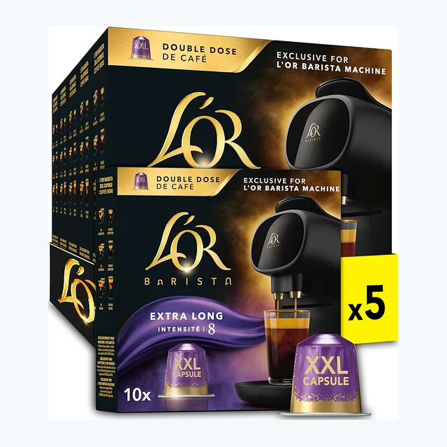 L'OR Barista Double Extra Long Intensity 8 XXL Coffee Pods 5x10