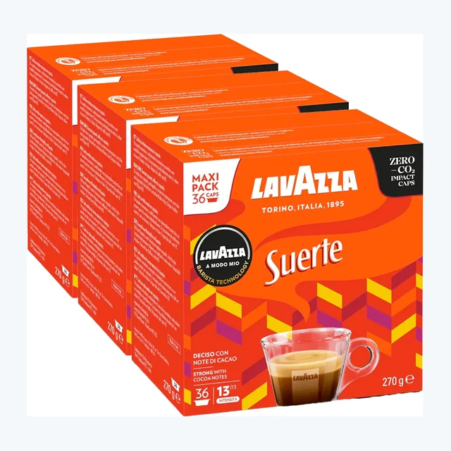 Lavazza A Modo Mio Espresso Suerte Maxi Pack Coffee Pods 3x36