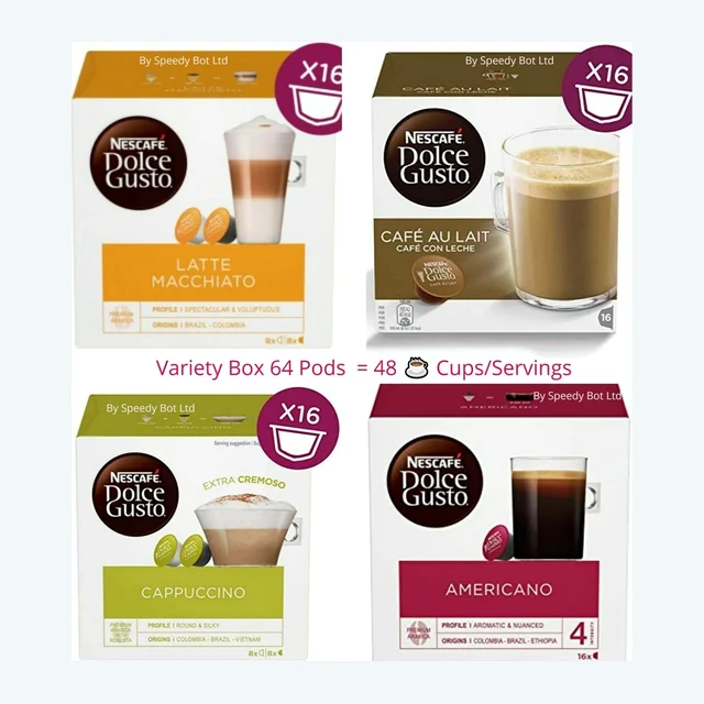 Dolce Gusto 64 Pods 48 Cups Latte Cappuccino Americano Cafe au Lait Variety
