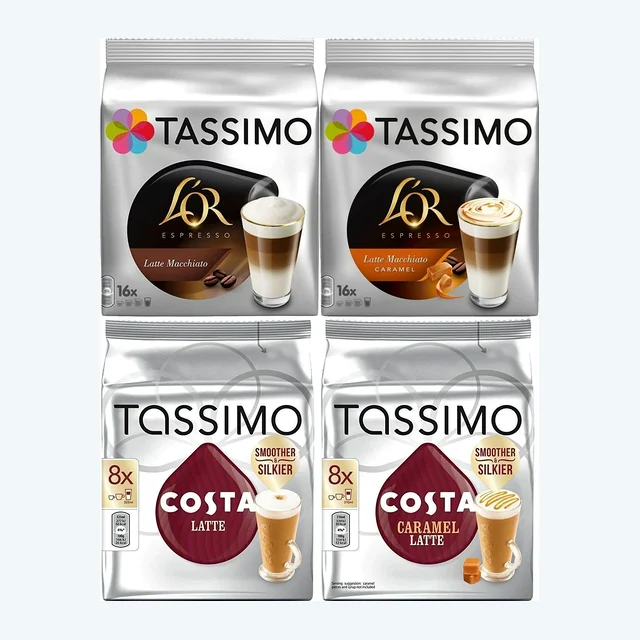 Tassimo 4 Variety Bundle Costa Latte + Caramel, LOr Latte Macchiato + Caramel