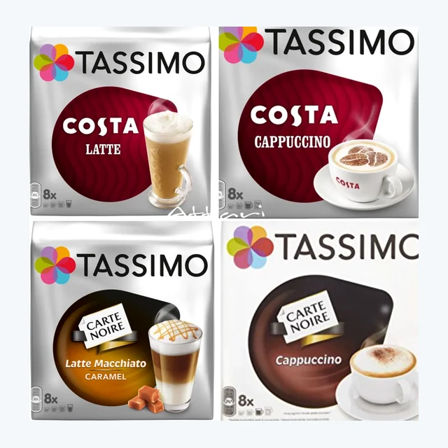 TASSIMO COSTA & Carte Noire Cappuccino Latte Macchiato 4 Packs 32 T-Discs Pods