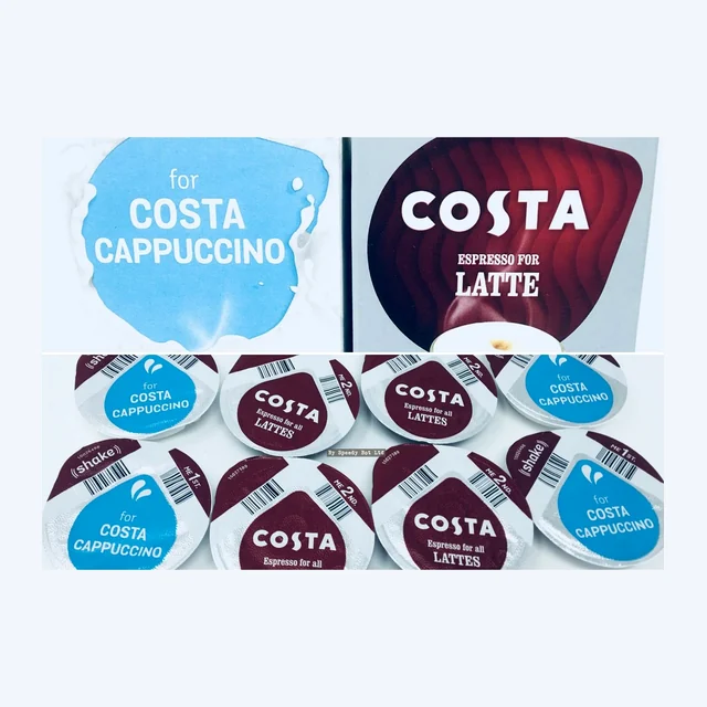 Tassimo Costa Strong Latte Coffee with Cappuccino Milk Pods 16 FFP (Double Shot)