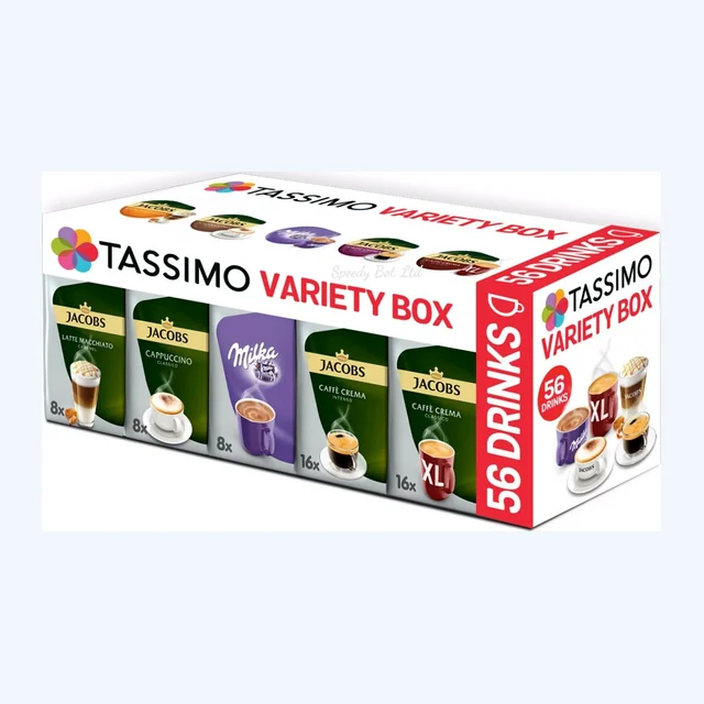 TASSIMO JACOBS Variety Box 56 T Discs Pods Coffee Latte Cappuccino Caffe Crema