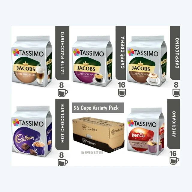 TASSIMO Jacobs Variety Box Pack TDiscs Coffee Latte Cappuccino Americano Cadbury