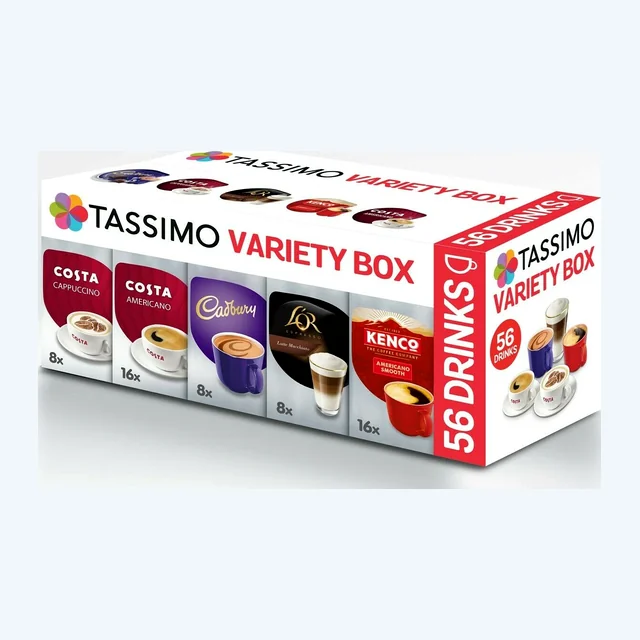 TASSIMO T Discs Pods Coffee Latte Cappuccino Americano Cadbury Variety Box 56