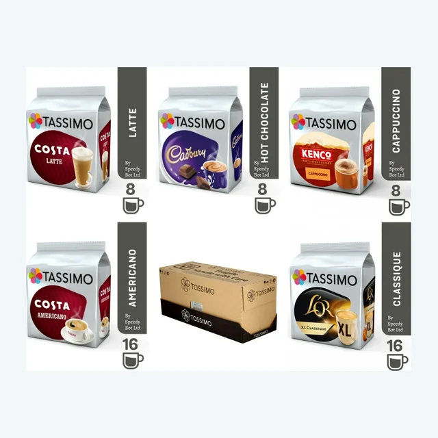 TASSIMO T Discs Pods Coffee Latte Cappuccino Cadbury Americano Variety Box 56