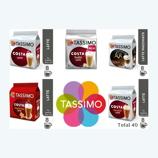 TASSIMO T Discs Pods Costa Latte Caramel Vanilla Gingerbread Variety Box 40 Set